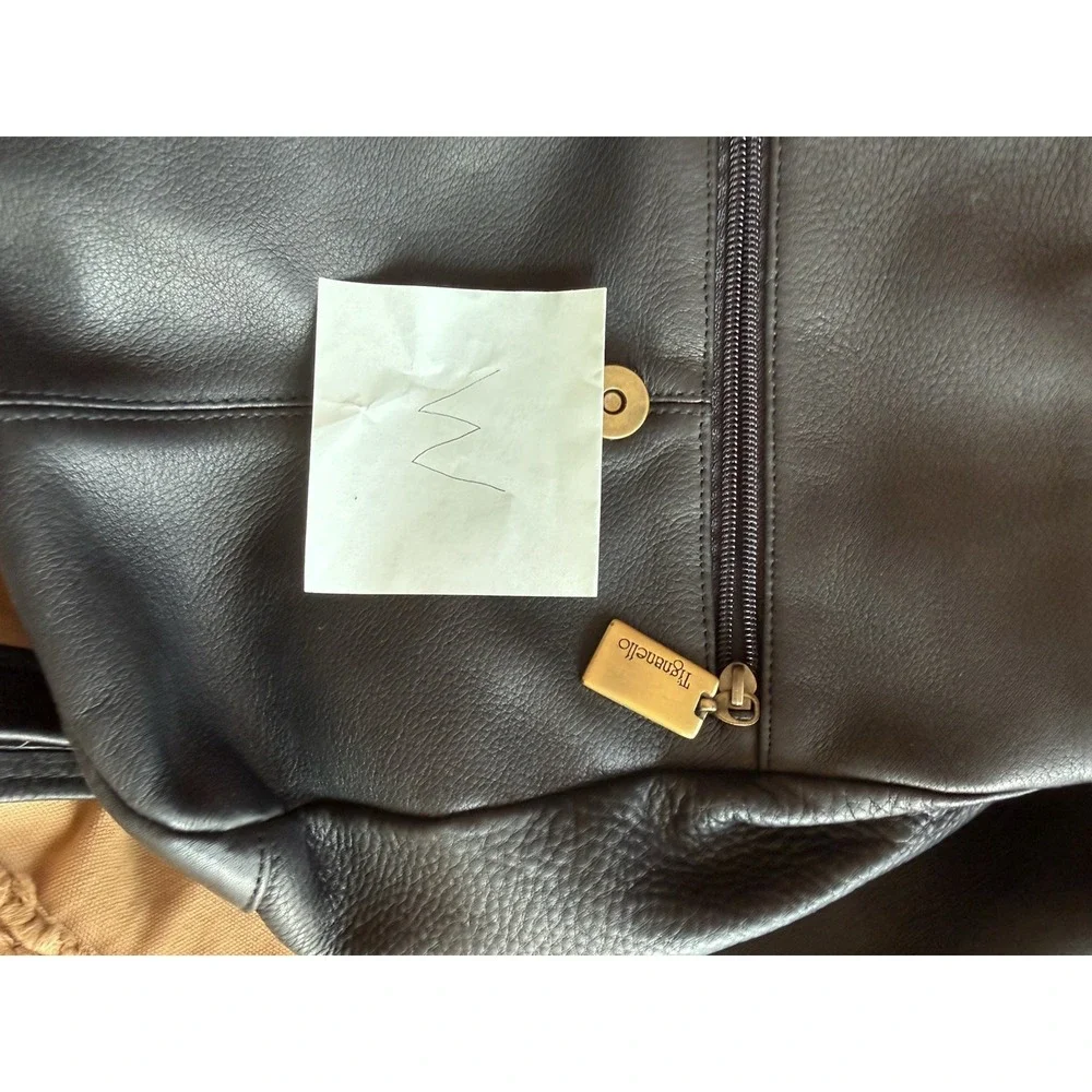Tignanello Black Leather Sling Backpack‎ Day Pack Handbag Purse Adj Strap